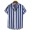 Men's Casual Shirts Summer Men Shirt Striped Hawaii Buttons Short Sleeve Checkered Red Top Beachwear Black And White For Clothing