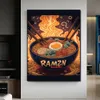 Japanische Ramen-Leinwandgemälde, Drucke für Restaurant, Küche, Heimdekoration, abstrakte köstliche Speisen, Illustrationsposter und Drucke, Wandkunst, Wo6