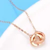 585 Purple Gold Plated 14k Rose Gold Double Ring Halsband Pendant Fashion Chain Classic Elegant Jewelry Gift for Girl Friend L230704