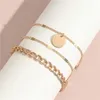 Fußkettchen KOTiK Boho Fußkettchen Fußkette Sommerarmband Goldfarbe Münzanhänger Charm Sandalen Barfuß Strand Brautschmuck