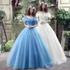 Элегантные принцессы белые синие выпускные платья с плеча с мячом без спинки кружев с плюсом формальные вечерние платья носить платья для вечеринок.