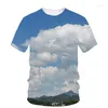 Herren-T-Shirts, Sommer, kurzärmeliges Sport-Top, schnell trocknender Stoff, personalisierter 3D-Druck mit frischem Landschafts-Rundhalsausschnitt