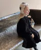 女の子のドレス2〜12年秋の冬のティーンガールズベルベットドレス長袖子供服ルーズエレガントプリンセスブラック