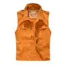 Erkek yelek erkekler ince denim yelek ceketleri moda erkek turuncu fit denim katlar yelek büyük boy sokak aşınma delikleri kot pantolon büyüklüğünde s-5xl 230804