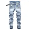 Jeans pour hommes High Street Denim Design Retro Washed Light-colored Tide Brand Regular Fit All-match Zipper Pantalons