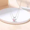 925 Sterling Silver Double Couche Clavicule Chaîne pour Femmes Mode Rose Diamant amour Pendentif Collier Fine Jewelry Accessoires L230704