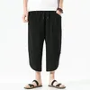 Pantalones de hombre Slim Straight Cotton Seven Point Summer Casual Transpirable Year Men Open Leg Pant con bolsillos