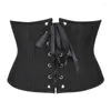 Women's Shapers Black Underbust Corsets Brocade Slimming Fit Lace Up Waist Trainer Bustiers Short Torso Body Shaper Fajas