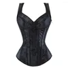 Bustiers Corsets Steampunk Straps Jacquard Weave Halter Corsetto Floral Boned Push Up Shapewear Zip Invined Party Festival Rave