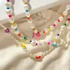 Girocollo gioielli Y2K collana di perline di perle a farfalla smaltata rosa per regalo di perline di fiori irregolari a cuore barocco da donna