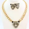 Wedding Jewelry Sets Fashion Gold Color Black Enameled Leopard Pendant Statement Necklace earrings Set 230804