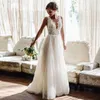 2021 A-Line Beach Wedding Dresses Summer Boho Bride Dress med löstagbar tåg rygglösa applikationer Tulle bröllopsklänningar plus storlek F319X