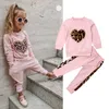 Ensembles de vêtements 1 5 ans automne hiver enfant en bas âge enfants bébé filles vêtements survêtement rose à manches longues léopard hauts pantalons tenues 230807