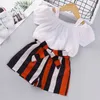 Fille robes bébé vêtements ensembles été 2023 fille bretelles manches courtes rayé Shorts costume filles vêtements enfants 2 pièces