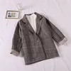 Ternos femininos xadrez vintage blazer casaco meninas primavera coreano ajuste solto moda casual básico bolso manga longa blusa com um botão 2023