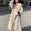 Trenchs Femme Coréen Mi-long Manteau Femme Avec Ceinture Beige Kaki Printemps Élégant Revers Double Boutonnage Manches Longues Femme Coupe-Vent