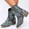 Западный носок заостренные вышитые 501 Ladies Vintage Cowboy Boots Зимние повседневные квадратные каблуки. Слипник Botas Mujer 230807 881