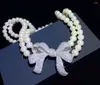 Choker Hand Knotted 43-46cm 8-9mm White Freshwater Pearl Butterfly Micro Inlay Zircon Accessories Necklace