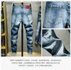 Light blue jeans men slim stretch pants national fashion embroidery men Designer Jeans Mens Denim Pants Fashion Trouser Top Sell