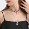 Kettingen holle metalen ketting ketting geometrische vierkante hanger dubbele laag choker mode sleutelbeen sieraden