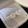 Stud High quality ladies exquisite round glass earrings sliding stone metal party birthday luxury jewelry 230804