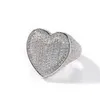 Hip Hop Iced Out Bubbly Heart Signet Ring 18k Gold Plating Zirconia Large Ring for Men Bling Rapper Jewelries