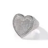 Hip Hop Iced Out Bubbly Heart Chevalière Bague 18k Plaqué Or Zircone Grand Anneau pour Hommes Bling Rapper Jewelries