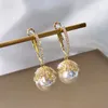 Kolczyki obręcze Austyn Zakresy biała perła dla kobiet Czeska Złoty Kolor okrągły Cyrkon Wedding Jewelry Bacting
