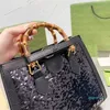 Leder Damen Einkaufstaschen Große Pailletten Umhängetaschen Mode Tote Kette Tasche Damen Designer Schwarze Handtasche