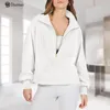 Women's Hoodies Ladies Turn-down Collar Sweatshirt Loose Pullover Sweatsuit Solid Color Half Zipper Side Slit For Vacation Outdoor Sports