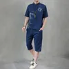 Herrspårar Summer Casual Suit Chinese Tang Two-Piece kortärmad t-shirtbyxor taiji zen arbetskläder