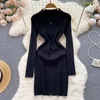 Casual Kleider 2023 Frühling Herbst Frauen Polo Neck Langarm Pullover Basis Kleid Mode Zipper Solide Farbe Gestrickte Mini
