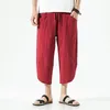 Pantalones de hombre Slim Straight Cotton Seven Point Summer Casual Transpirable Year Men Open Leg Pant con bolsillos