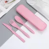 ディナーウェアセット3pcs/set cutlery Wheat Strawspoonフォークボックス学生ランチ夕食の食器旅行ポータブルキッチンアクセサリー