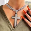 Chains Punk Paved Rhinestone Big Cross Pendant Necklace For Women Men Hip Hop Bling Iced Out Cuban Link Chain Rapper Jewelry