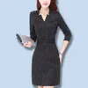 Vfemage Womens Autumn Long Sleeve Front Dxträpplåsfickor Casual Work Business Office Party Fit and Fare Skater A-Line Dress 671C 210409