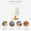 Nordic Square USB Powered Modern Wood Table Lamp 5W Night Light For Bedroom Illumination Cloth Art Gift Wood Bedside Desk Lamp HKD230807