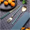 Dinnerware Sets Not Prone To Aging Spoon Fork Chopsticks Set Smooth And Delicate Portable Tableware Stainless Steel Body Forging Dur Dhfgn