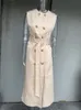 Urban Sexy Dresses RR2453 Trench Coat Gabardine klänningar Kvinnor O Neck ärmlös MIDI-klänning Kvinnlig dubbelbröst knapp fästning Lång klänning 230804