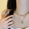 Naszyjniki wiszące Y2K moda letni łańcuch podwójnego warstwy zielony kryształowy naszyjnik dla kobiet słodki fajny brzoskwiniowy gołębi biżuteria estetyczna