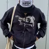 Herrtröjor tröjor skalle punk brev tryck hoodie sudadera höst vinter överdimensionerade y2k hoodies män full zip jackets tröja lång ärm 230804