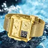 Andere Horloges LUIK Gouden Horloge Vrouwen Top Merk Luxe Creatieve Vierkante Horloges Dames Mode Dual Display Horloge Relogio FemininoBOX 230804