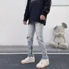 Jeans Masculino Buraco Rasgado Y2K Moda Hip Hop Envelhecido High Street Streetwear Calças Masculinas Ins Calças Masculinas de Peso Médio Casual Sólido com Zíper
