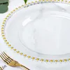 Plates 50 Pcs Luxury Custom Acrylic Plastic Clear Silver Rose Gold Beaded Rim Charger Wedding Decoration For Dinner Table