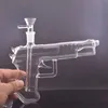 Großhandel MINI Creative GUN Pistolenform Shisha Glas Tabakpfeife Wassertupfen Rig Shisha Bong mit 14 mm männlichem Ölbrenner oder rauchender trockener Kräuterschale