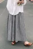 Women's Pants Summer Loose And Comfortable Cotton Linen Plaid Half-body Dress Large Hem Nine-minute Wide-legged