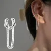 Backs Earrings 1PC Non Piercing Ear Clip Without Hole For Women Silver Color Simple Chain Hanging Kpop Cuff Earing Jewelry EF058