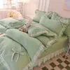 Bedding Sets Princess Style Cotton Set Romantic Double Layer Ruffles Quilt Cover Bed Skirt Linen Pillow