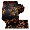 Krawatten Hi Tie Schwarz Gold gestreift Neuheit Design Paisley Floral Seide Hochzeitskrawatte für Männer Qualität Einstecktuch Manschettenknopf Nicktie Set Drop 230807