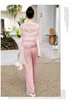 Women's Two Piece Pants Tweed Set 2023 Summer Salt High Quality Casual Suit Short Sleeve Tops And Trousers Pieces